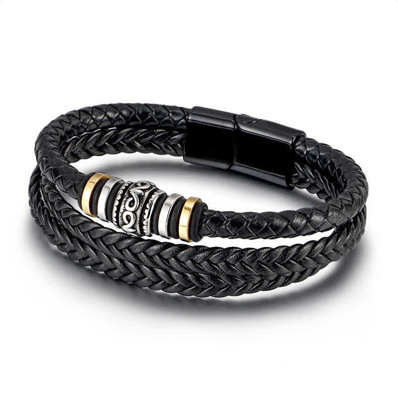 Braided Leather & Titanium Steel Layered Balance Bracelet for Men