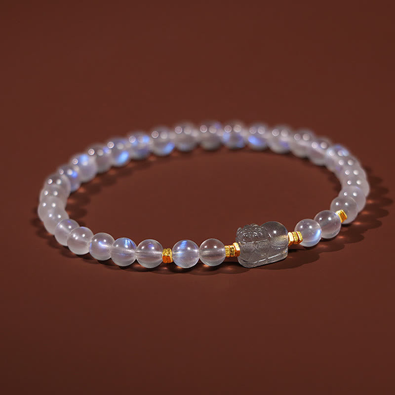 925 Sterling Silver Plated Gold Natural Moonstone PiXiu Healing Bracelet