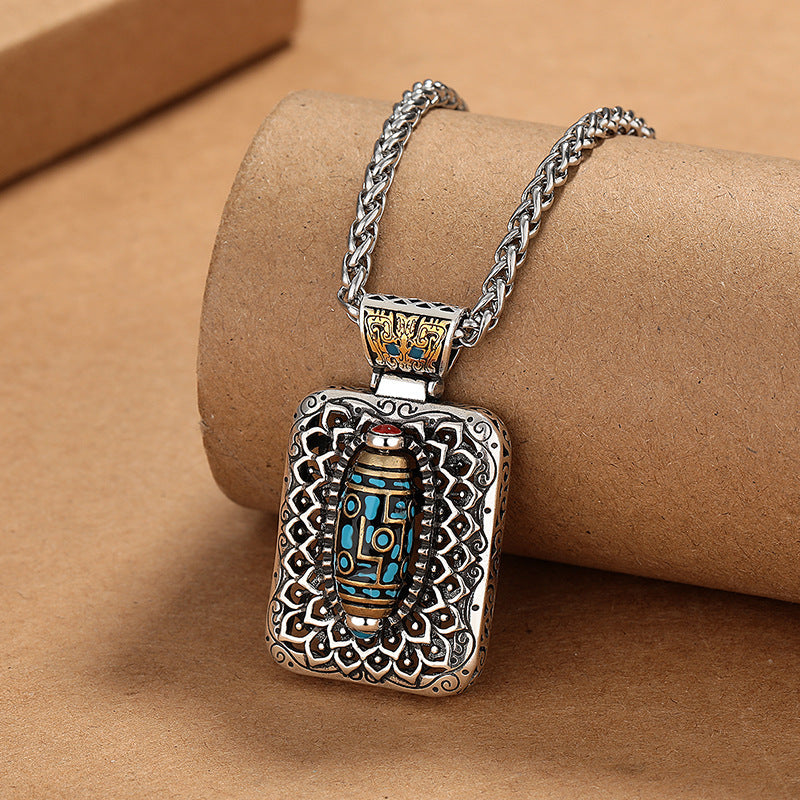 Nine-Eye Dzi Bead Design Copper Healing Rotatable Necklace Pendant