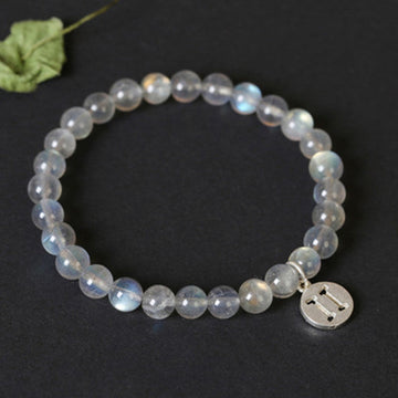 Celestial Moonstone Beaded Bracelet with 12 Zodiac Constellations