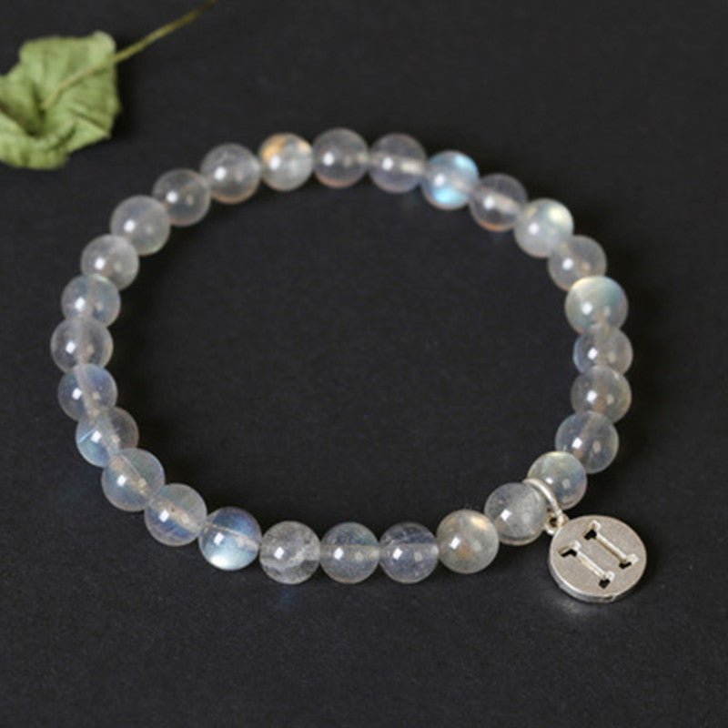 Celestial Moonstone Beaded Bracelet with 12 Zodiac Constellations