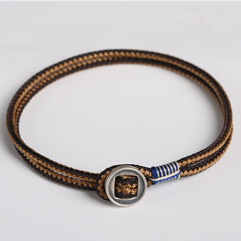 Handmade 925 Sterling Silver Button Weave Cord Bracelet for Men and Women