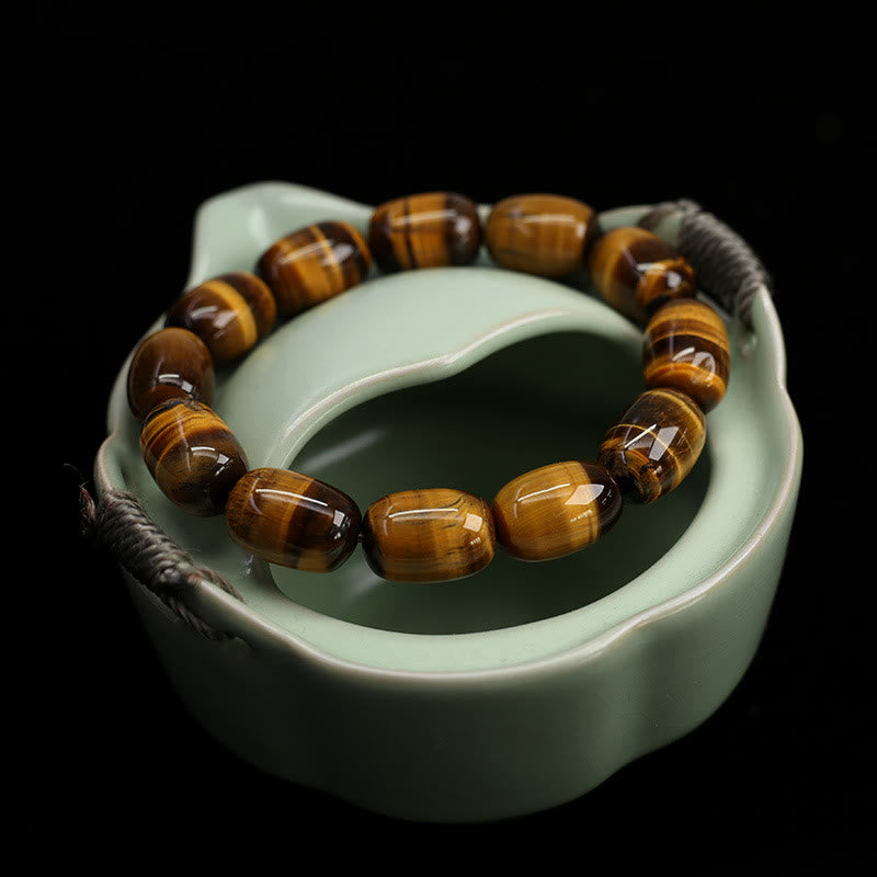 Natural Polished Tiger Eye Barrel Bead Grounding Bracelet