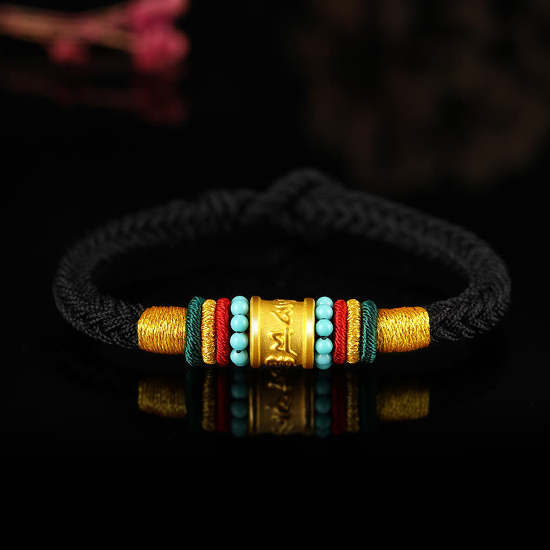Tibet 999 Gold Om Mani Padme Hum Handmade Eight Thread Peace Knot Luck Bracelet