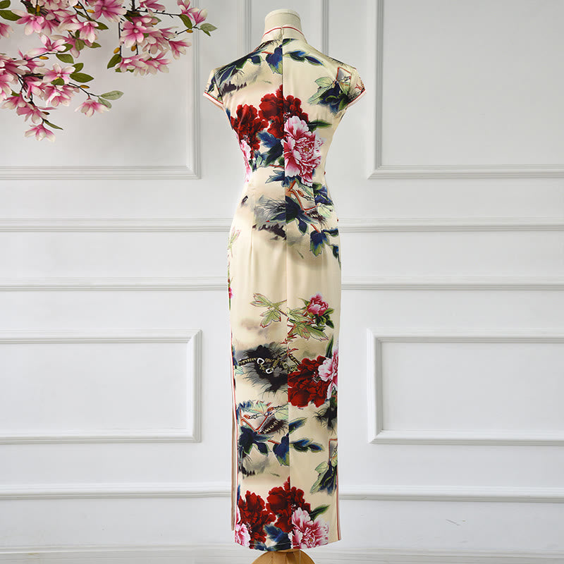 Tactile Knit Peony Print Mindful Ritual Cheongsam Dress