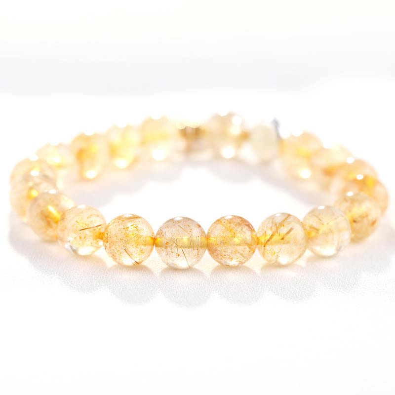 Radiant Citrine Gemstone Beaded Bracelet with Moon Charm