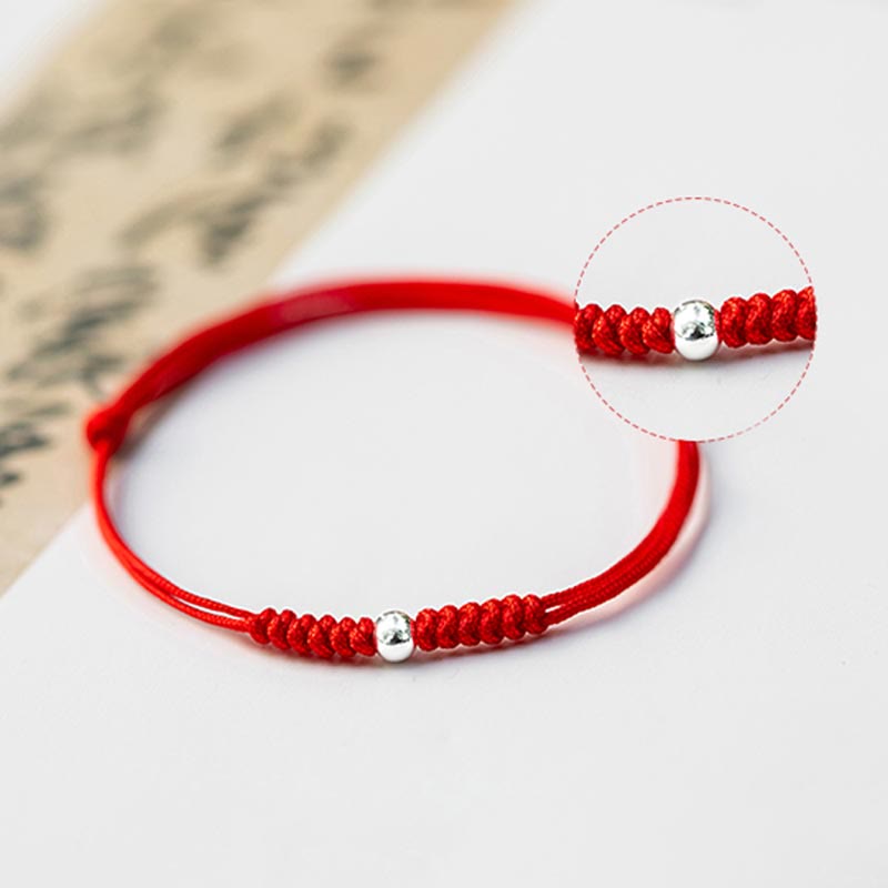 925 Sterling Silver Luck Bead Protection Red String Braided Bracelet