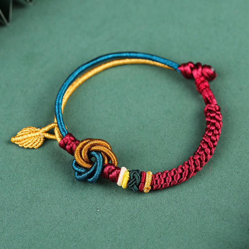 Handmade Tibetan Endless Knot Leaf Charm Cord Bracelet