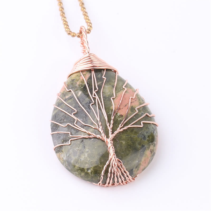 Natural Quartz Crystal Tree Of Life Healing Energy Necklace Pendant
