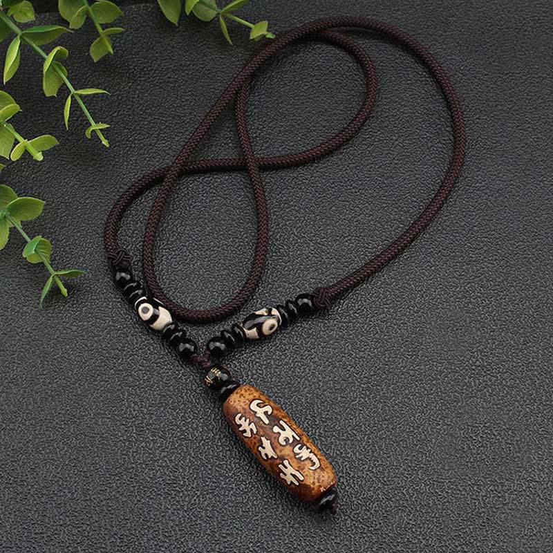 Tibet Om Mani Padme Hum Dzi Bead Avalokitesvara Pattern Wealth Necklace Pendant