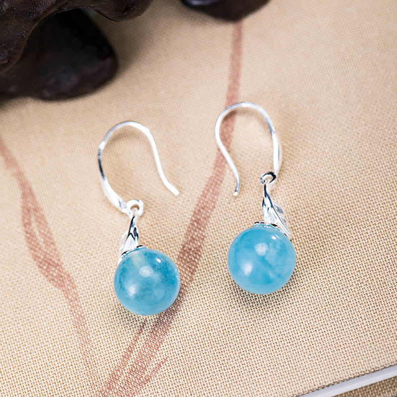 925 Sterling Silver Natural Aquamarine Leaf Flower Peace Earrings Necklace