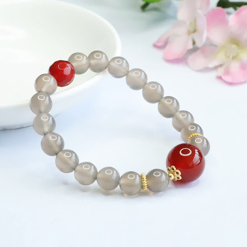 Natural Gray Chalcedony Red Agate Harmony Bracelet