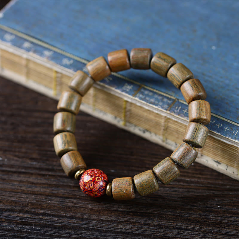 Natural Green Sandalwood Small Leaf Red Sandalwood Lacquer Bead Peace Bracelet
