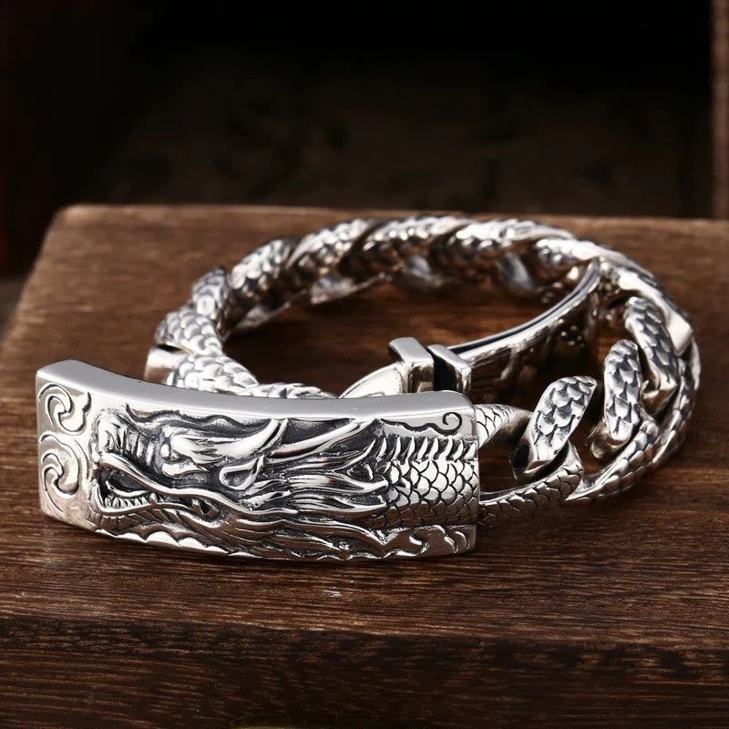 Retro Dragon Scale Pattern Engraved Protection Bracelet