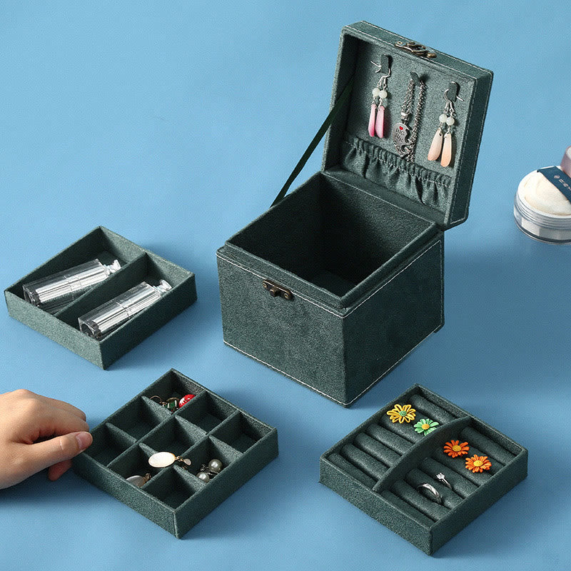 Three-Layer Flannel Jewelry Box Organizer and Storage Case