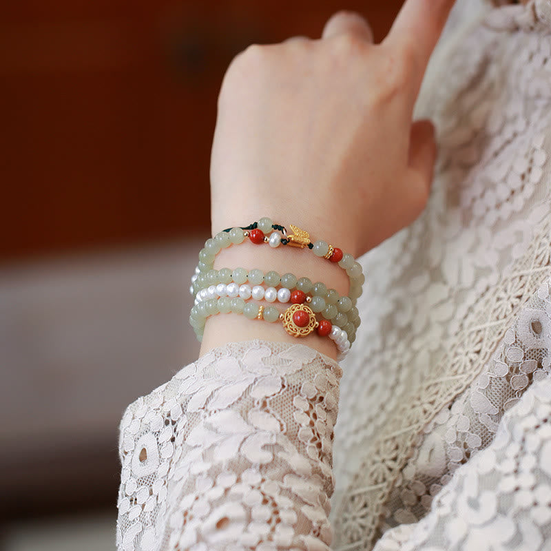 Gold Plated 925 Sterling Silver Hetian Jade Pearl & Red Agate Butterfly Bracelet
