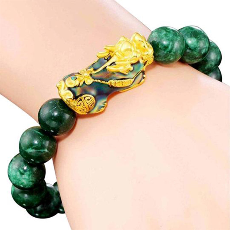"Sending Blessings of Wealth and Peace" PiXiu Jade Bracelet Includes Gift Message Card