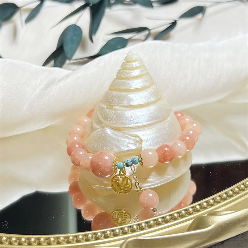 Natural Stone Turquoise Fu Character Charm Bracelet (Wrist Circumference 14-18cm)