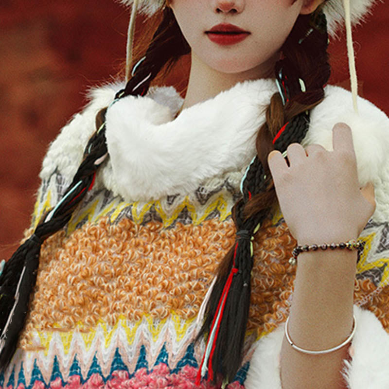 Tactile Striped Knitted Travel Meditation Tibetan Shawl