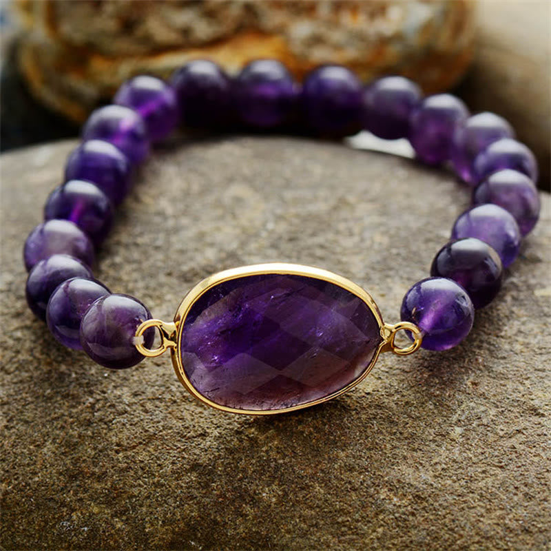 Natural Amethyst Crystal Marquise Pattern Bracelet