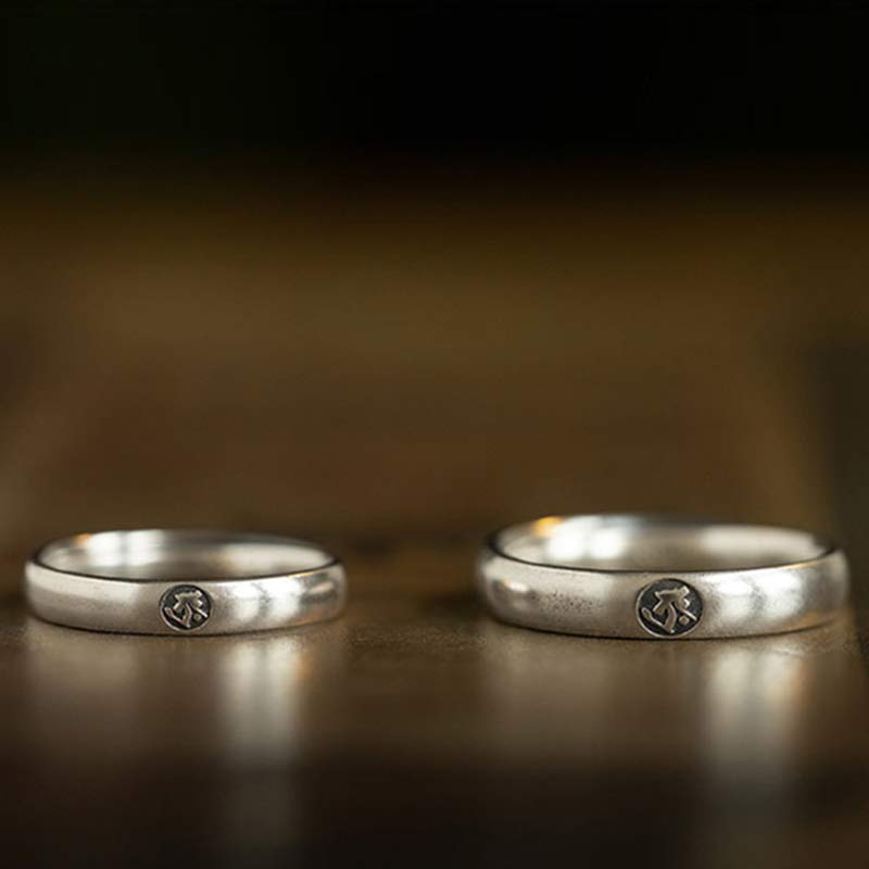 Chinese Zodiac Natal Buddha Couple Silver-plated Ring