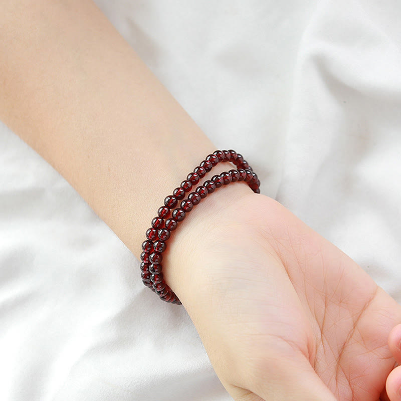 14K Gold Plated Natural Garnet Strawberry Quartz Stability Double Wrap Bracelet