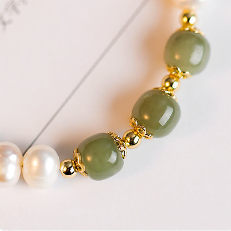 14K Gold Plated Natural Pearl & Hetian Jade Sincerity Bead Chain Bracelet