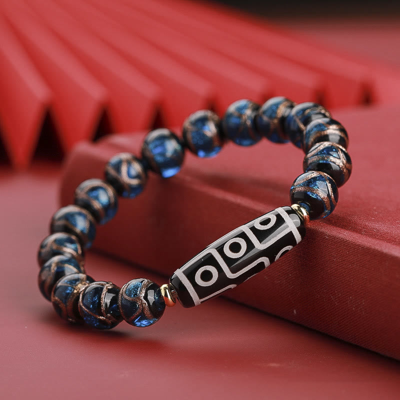 Hand-Finished Tibetan Style Dzi Bead and Vibrant Liuli Glass Beaded Bracelet