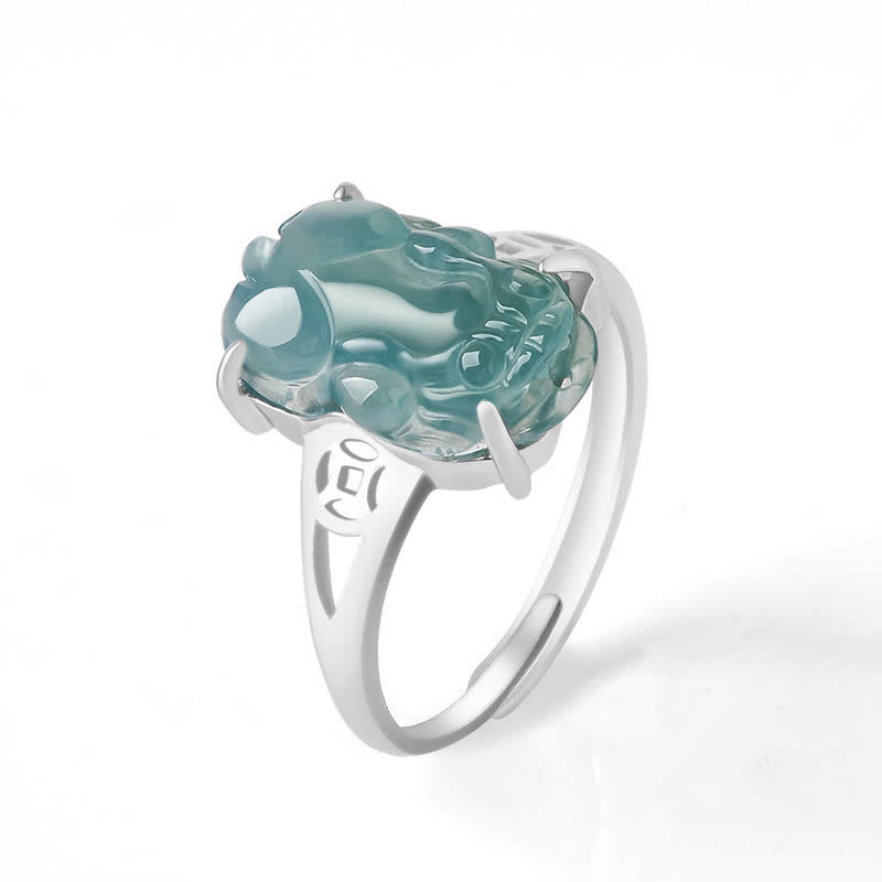 925 Sterling Silver Fengshui Wealth Prosperity Jade PiXiu Luck Ring