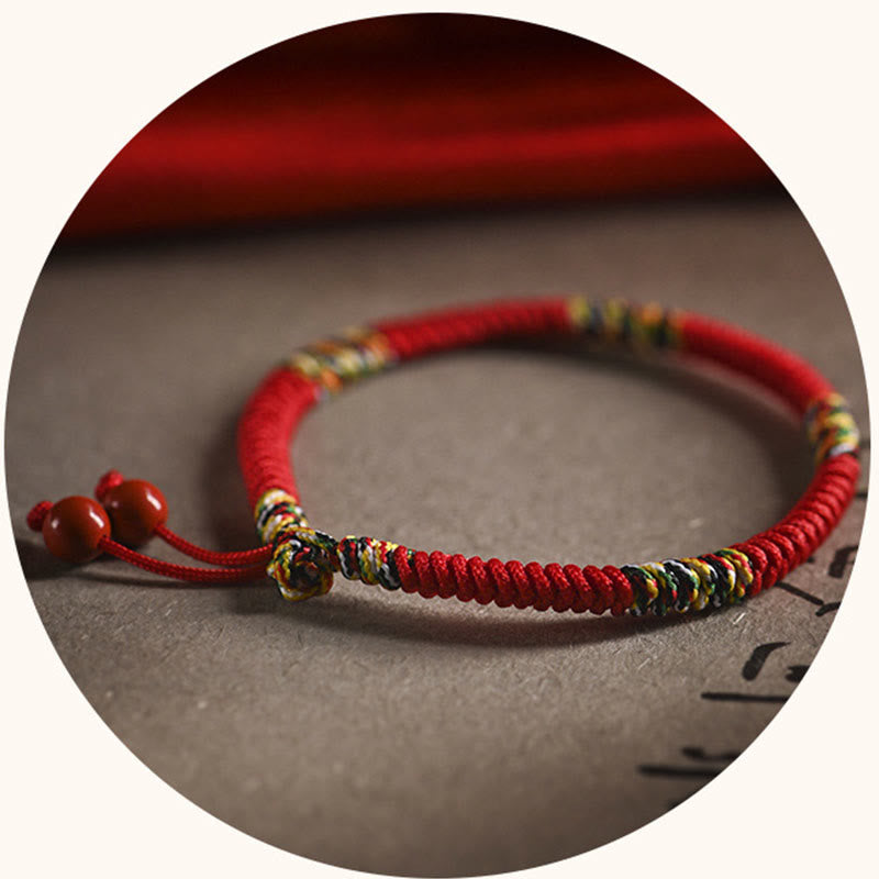 Vajra Knot Red String Bracelet with Cinnabar & Five Dhyani Buddhas Symbolism