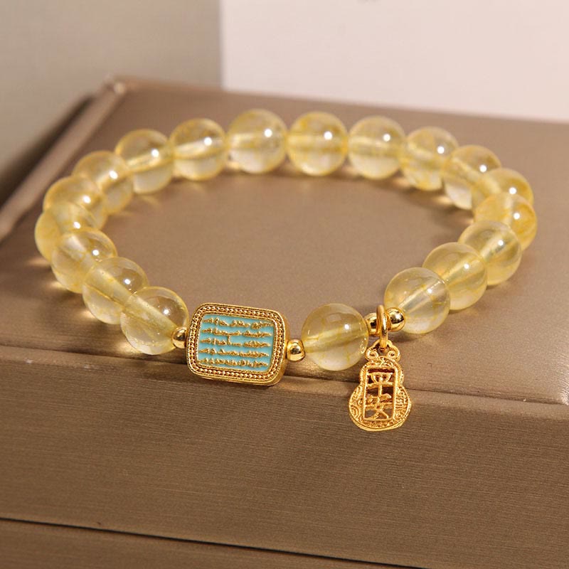 Natural Citrine and Clear Quartz Sacred Scripture Ping An Kou Copper Bracelet