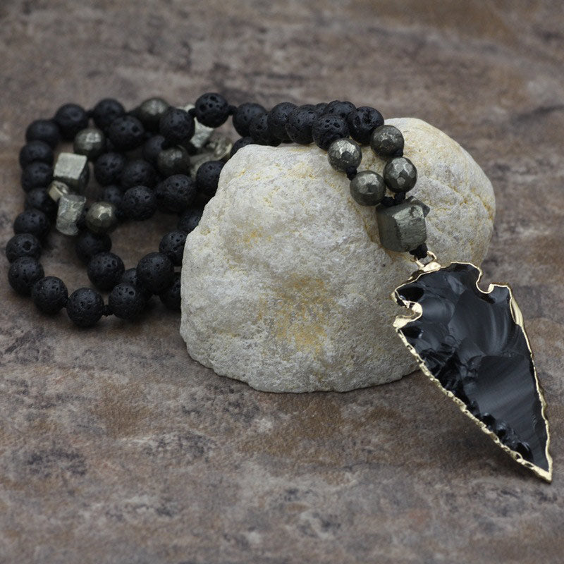 Natural Lava Rock Yoga Meditation Necklace Arrow Pendant (Extra 30% Off | USE CODE: FS30)