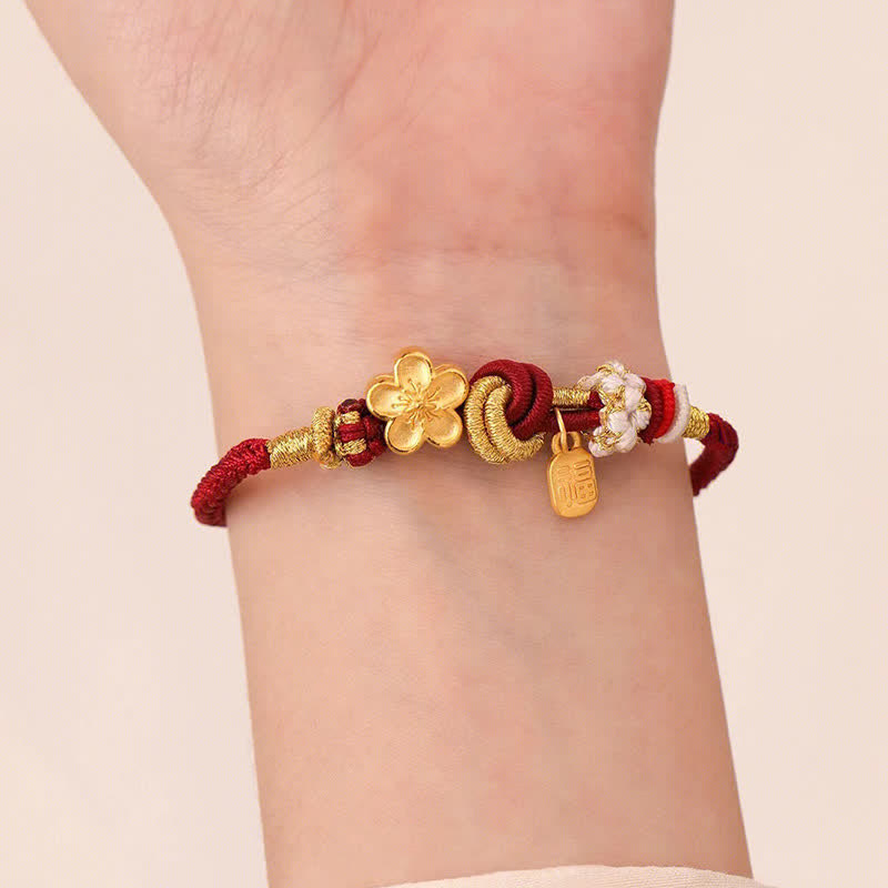 Hand-Woven Red String Gold Copper Peach Blossom Adjustable Bracelet