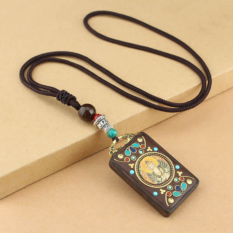 Tibet God of Wealth Thangka Ebony Peace Necklace Pendant