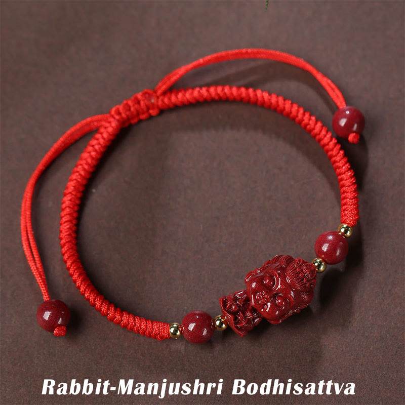 Handcrafted Cinnabar Zodiac Guardian Buddha Red String Adjustable Bracelet