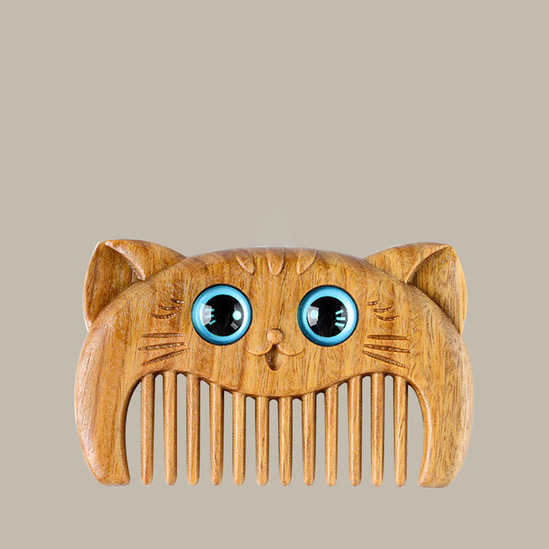 Minimalist Cat Pattern Green Sandalwood Portable Pocket Comb