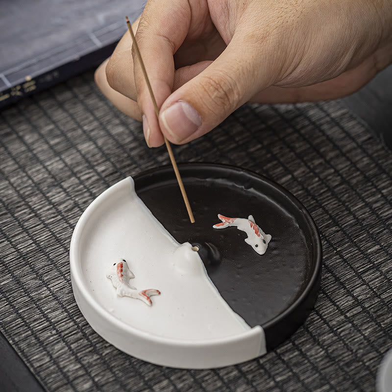 Hand-Painted Koi Fish Ceramic Stick Incense Burner
