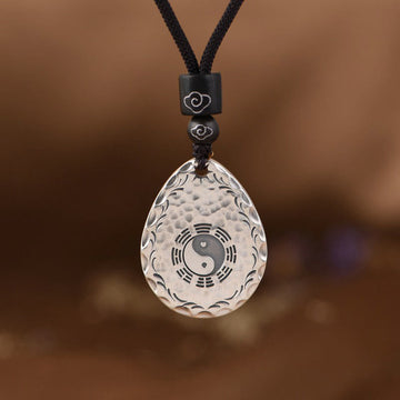 Vintage 999 Sterling Silver Yin Yang Bagua Water Drop Design Balance Harmony Necklace Pendant