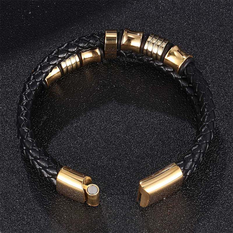 Minimalist Layered Braided Leather & Titanium Steel Bracelet