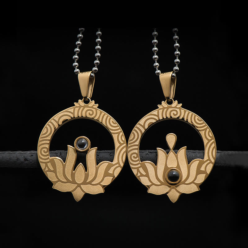 Lotus Titanium Steel Enlightenment Projection Shurangama Mantra Necklace Pendant