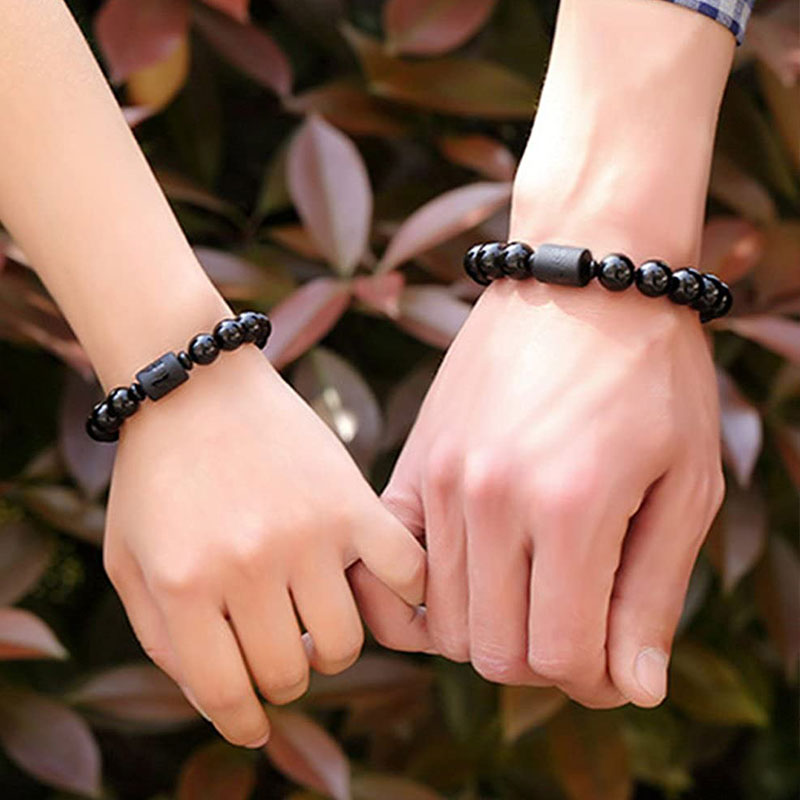 Carved Black Obsidian Dragon and Phoenix Beaded Energy Bracelet