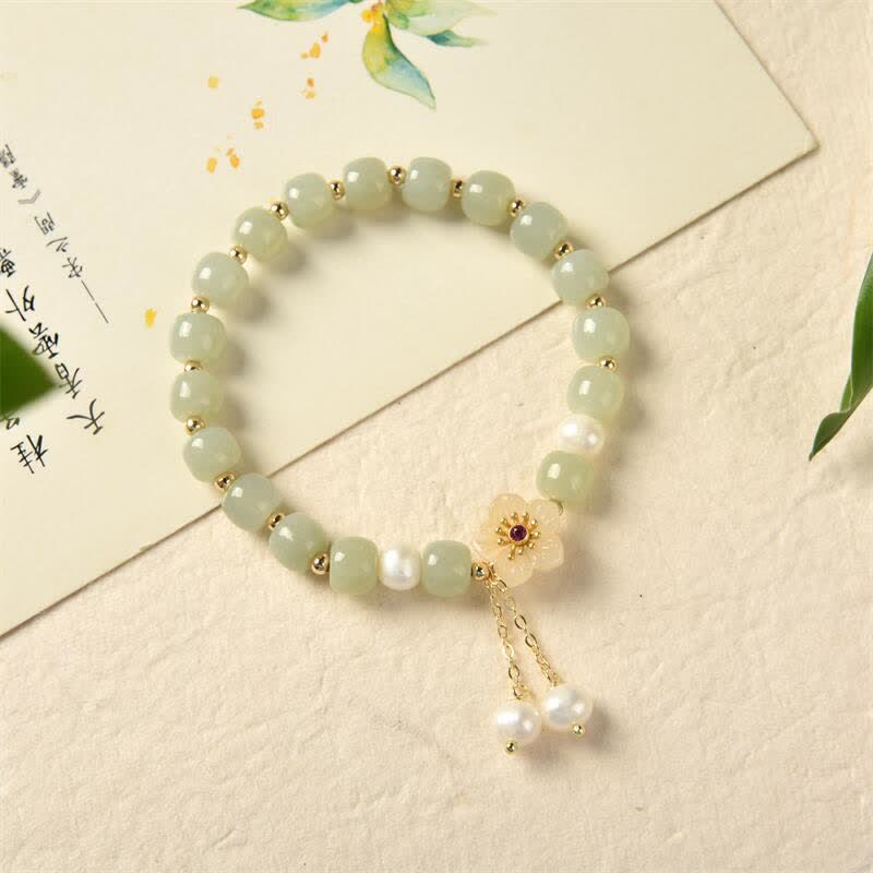 Handcrafted Hetian Jade and Pearl Flower Bracelet for Emotional Balance
