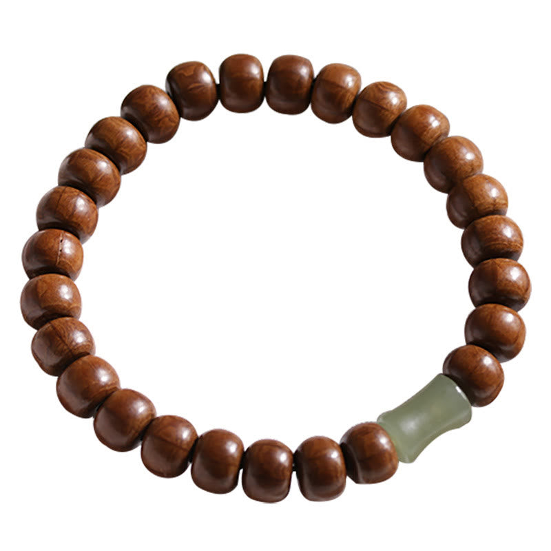 Natural Abelia Biflora Wood Hetian Jade Bamboo Bead Warding Off Evil Spirits Bracelet