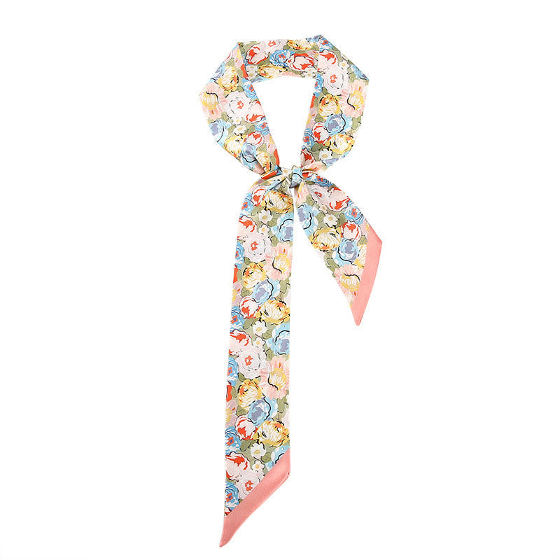 Dunhuang Frescoes Mountains Sunset Floral Pattern 100% Mulberry Twilly Silk Neck Hair Scarf