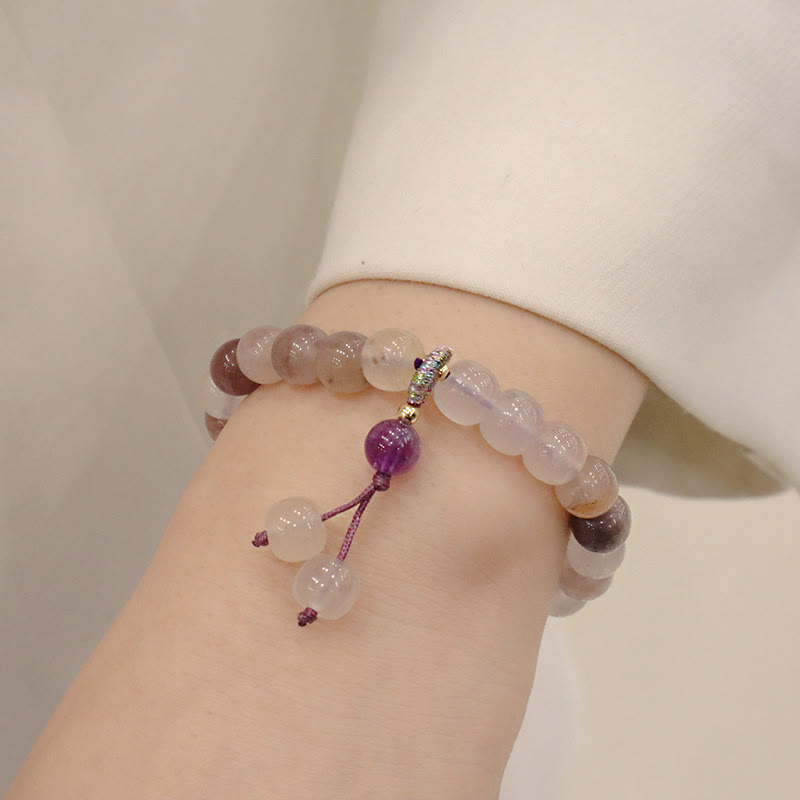 Natural Golden Silk Jade Violet Flower Bead Charm Adjustable Bracelet