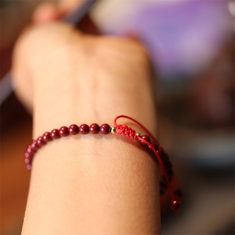 Hand-Braided Red String and Natural Cinnabar Adjustable Bracelet Anklet