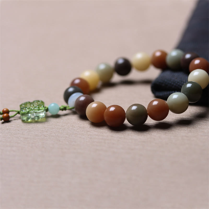Natural Bodhi Seed and Gradient Liuli Glass Charm Serenity Bracelet