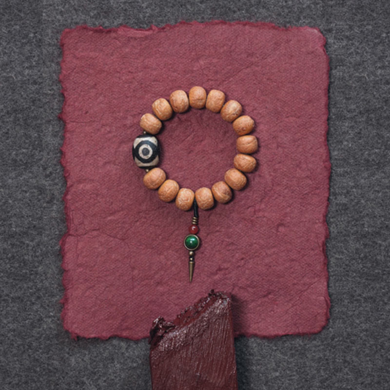 Tibet Bodhi Seed, Dzi Bead & Jade Wrist Mala with Copper Accents – Serenity Anchor