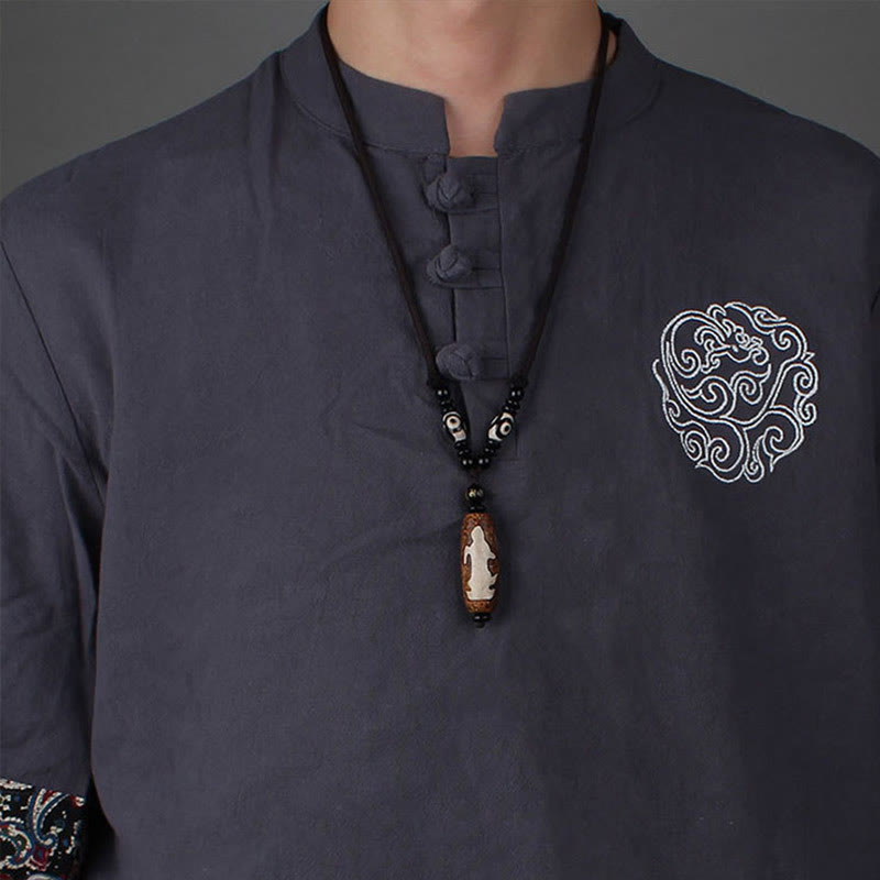 Tibet Om Mani Padme Hum Dzi Bead Avalokitesvara Pattern Wealth Necklace Pendant