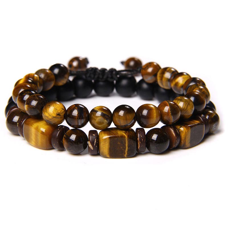 Tiger Eye Frosted Stone Hematite Courage Bracelet